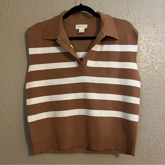 Maeve Stripe Collared Sleeveless Sweater Vest Size Medium - Picture 2 of 6